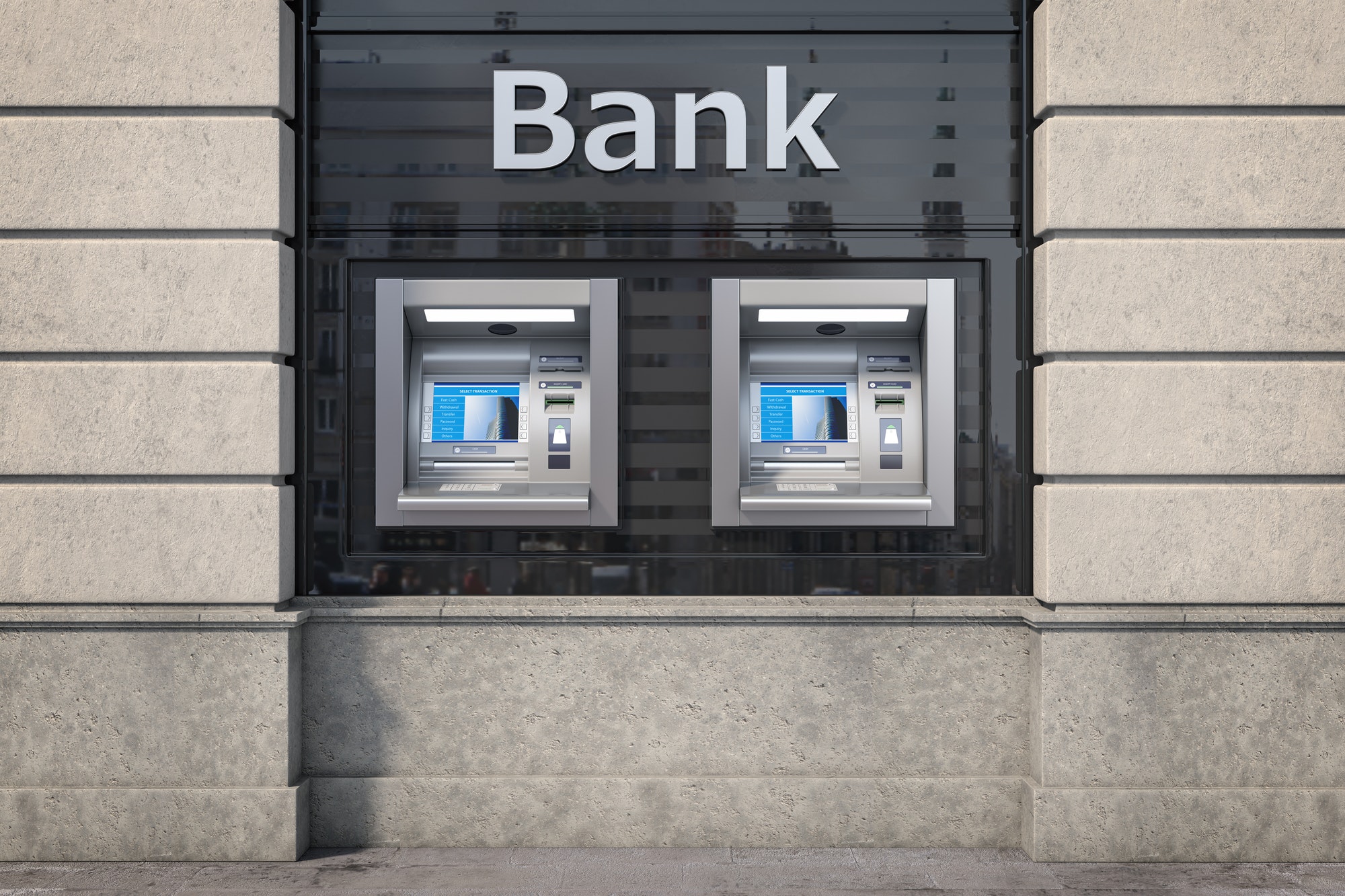 Bank ATM automatic teller machines for money withdrawing. The s